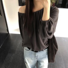 批发韩国chic早春ins设计款抽绳领长袖<b class='q'>T</b><b class='q'>恤</b>松弛感卫衣衫