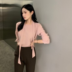 批发已出货尺码更新韩国chic早春新款挂脖搭叠穿<b class='q'>衬衣</b>