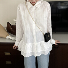 批发<b class='q'>韩国</b>chic早春新款衬衫领可叠穿裙摆减龄长袖衬衫