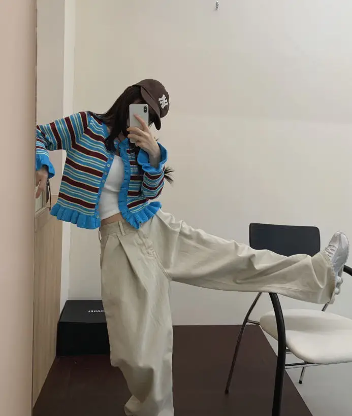 한국인기 스트라이프 러플 긴소매 가디건 상세 이미지 2