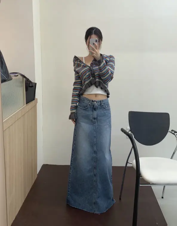 한국인기 스트라이프 러플 긴소매 가디건 상세 이미지 3