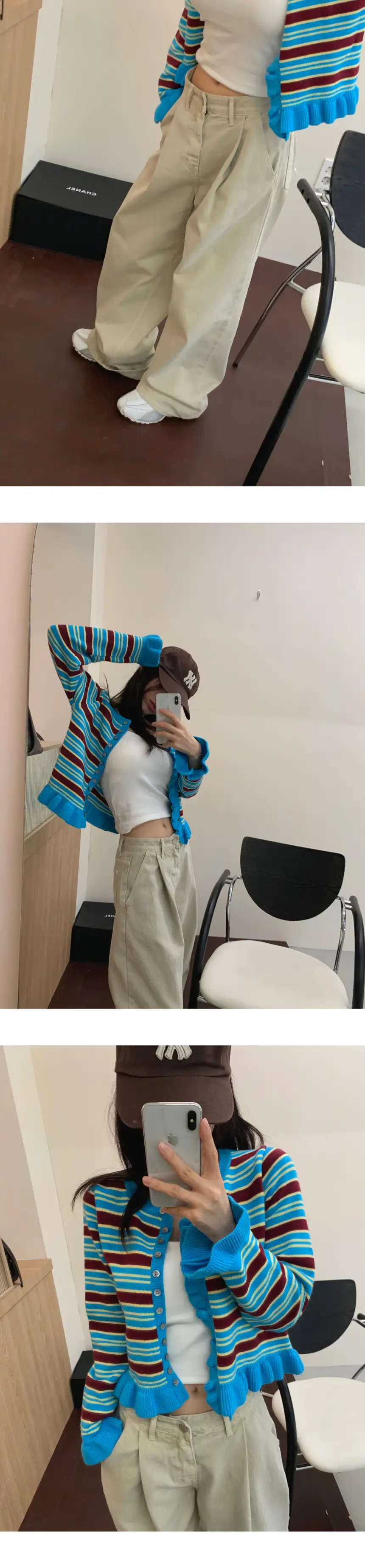 한국인기 스트라이프 러플 긴소매 가디건 상세 이미지 9
