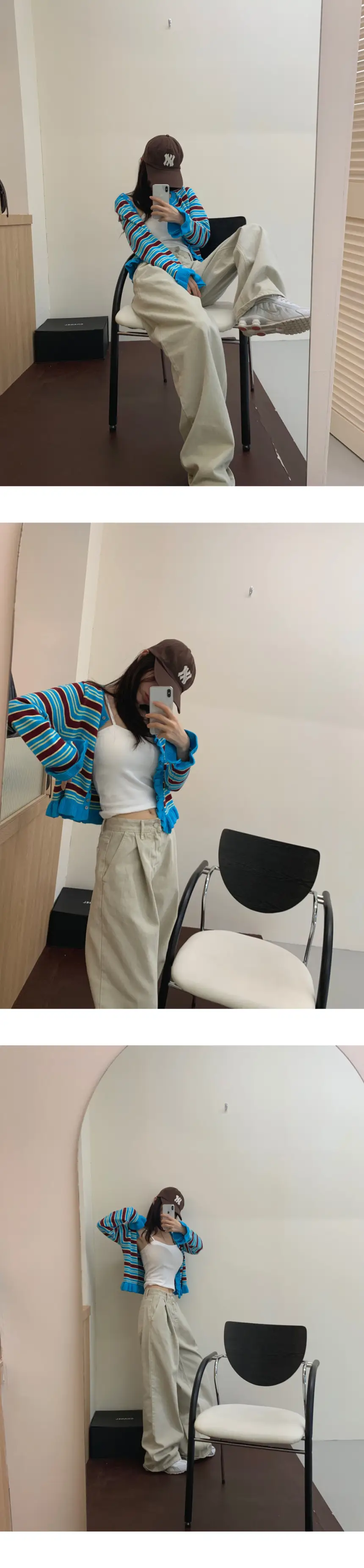 한국인기 스트라이프 러플 긴소매 가디건 상세 이미지 11