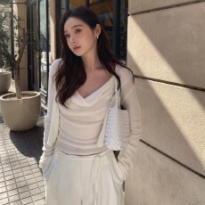 批发已出货尺码更新韩国chic春季新款法式性感吊带衫＋开衫两件套装