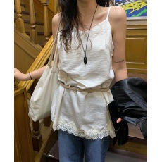 批发韩国chic春季新款韩系可叠搭百搭吊带蕾丝衫