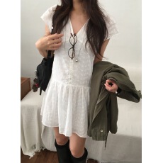 批发韩国chic春夏新款蕾丝刺绣叠搭<b class='q'>百搭</b>甜美连衣裙