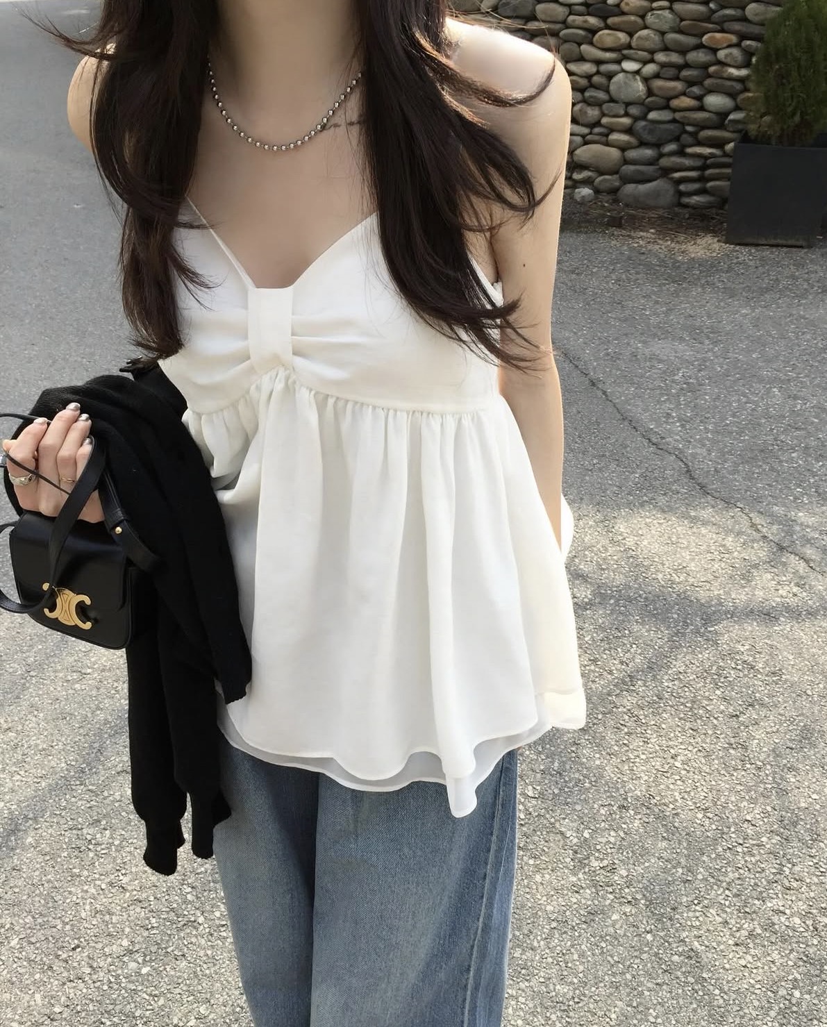 있음 선적 사이즈 업데이트 한국 chic 봄 여름 새로운 달콤함 다용도 이중층 치마 스타일 조끼 캐미솔