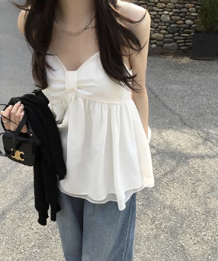 있음 선적 사이즈 업데이트 한국 chic 봄 여름 새로운 달콤함 다용도 이중층 치마 스타일 조끼 캐미솔