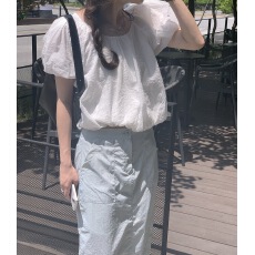 批发<b class='q'>韩国</b>chic夏季新款甜美泡泡袖显瘦短袖衫