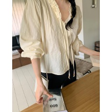 批发<b class='q'>韩国</b>chic春夏新款花边领温柔风设计感甜美衬衫