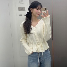 批发已出货尺码更新韩国chic春季<b class='q'>新款</b>ins甜美V领收腰系带<b class='q'>毛衣</b>