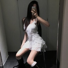 批发韩国chic夏季新款性感甜美不规则<b class='q'>蕾丝</b>百搭吊带<b class='q'>短裙</b>