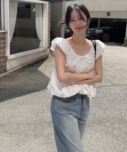 있음 선적 사이즈 업데이트 한국 chic 여름 새로운 프랑스식 달콤함 거품 소매 레이스업 칼라 반팔 셔츠