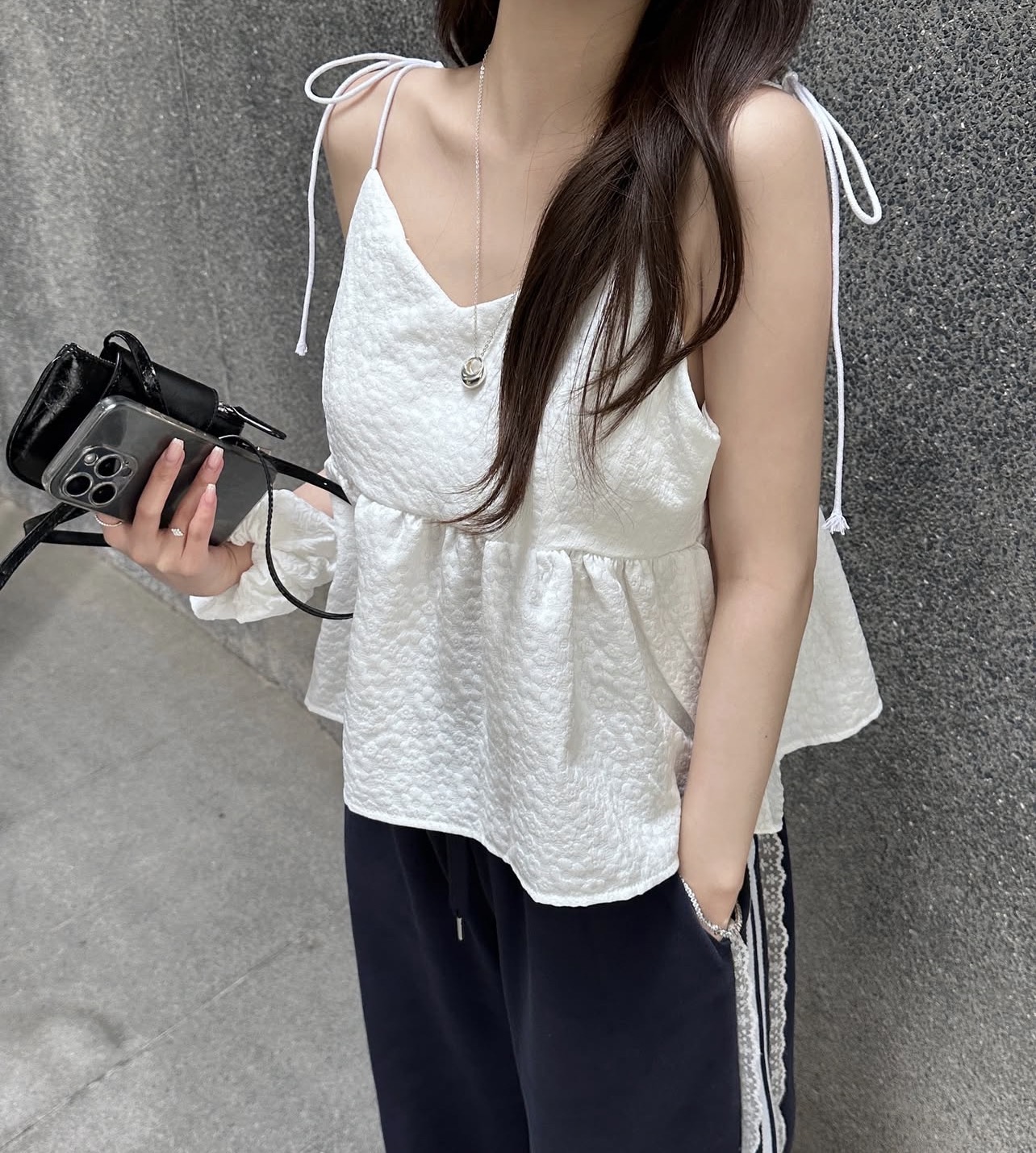 있음 선적 사이즈 업데이트 한국 chic 여름 새로운 품격 달콤함 레이스업 슬립 연령 감소 단색 인형 셔츠