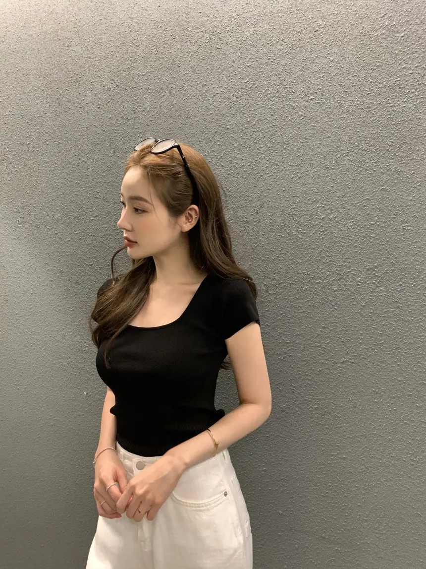 여성용 슬림핏 단추 니트 셔츠 상세 이미지 3