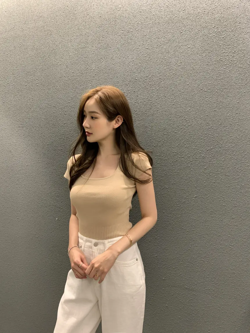 여성용 슬림핏 단추 니트 셔츠 상세 이미지 4