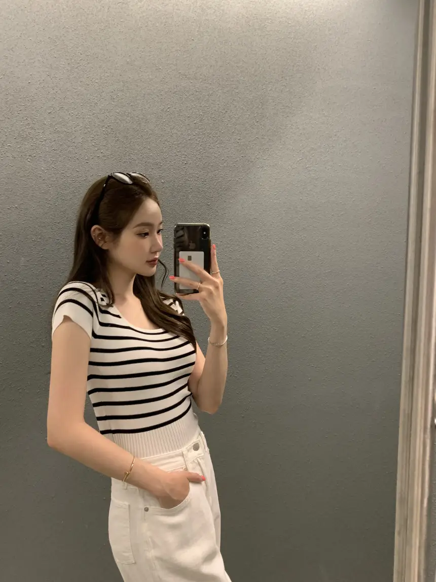 여성용 슬림핏 단추 니트 셔츠 상세 이미지 18