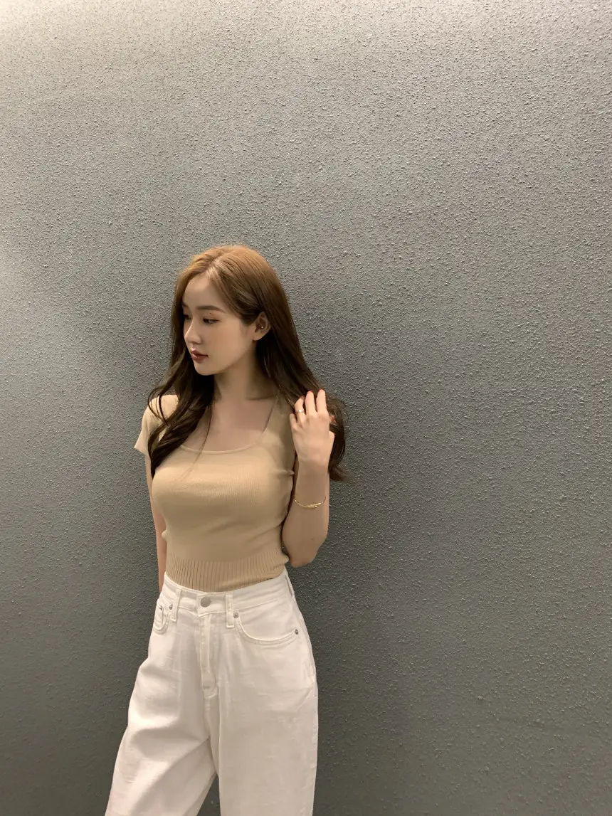 여성용 슬림핏 단추 니트 셔츠 상세 이미지 30