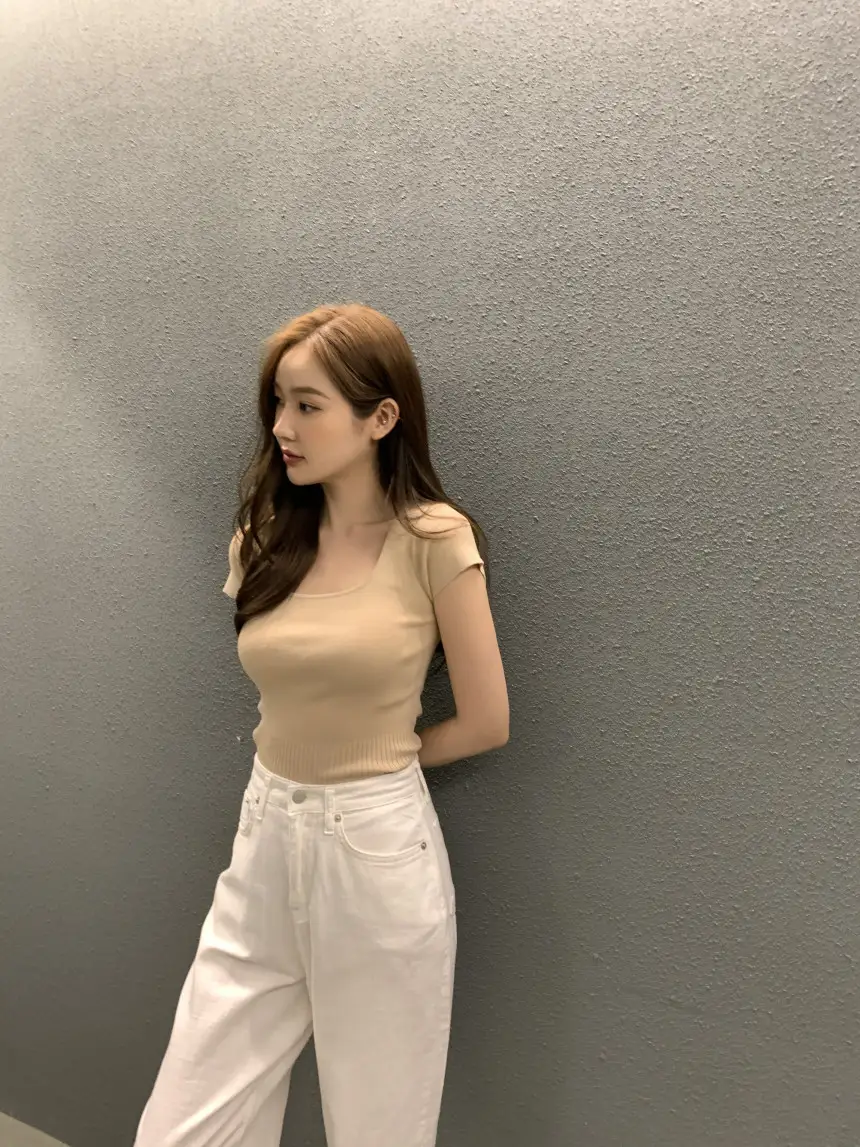 여성용 슬림핏 단추 니트 셔츠 상세 이미지 33