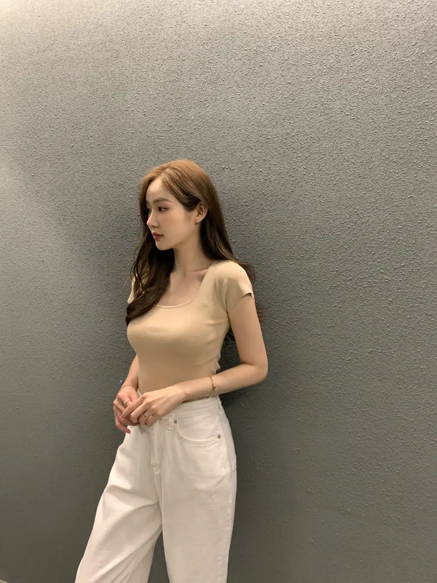 여성용 슬림핏 단추 니트 셔츠 상세 이미지 35