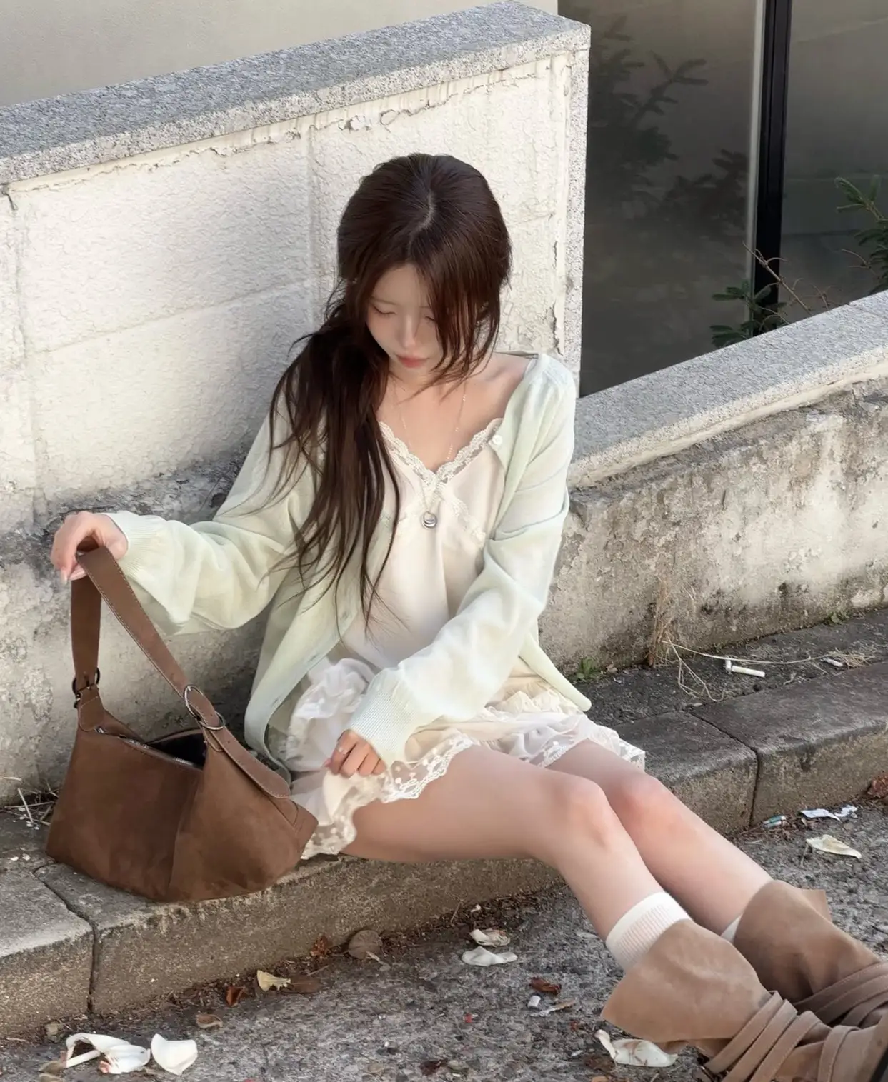여성용 레이스 V넥 단추 스타일 원피스 상세 이미지 5