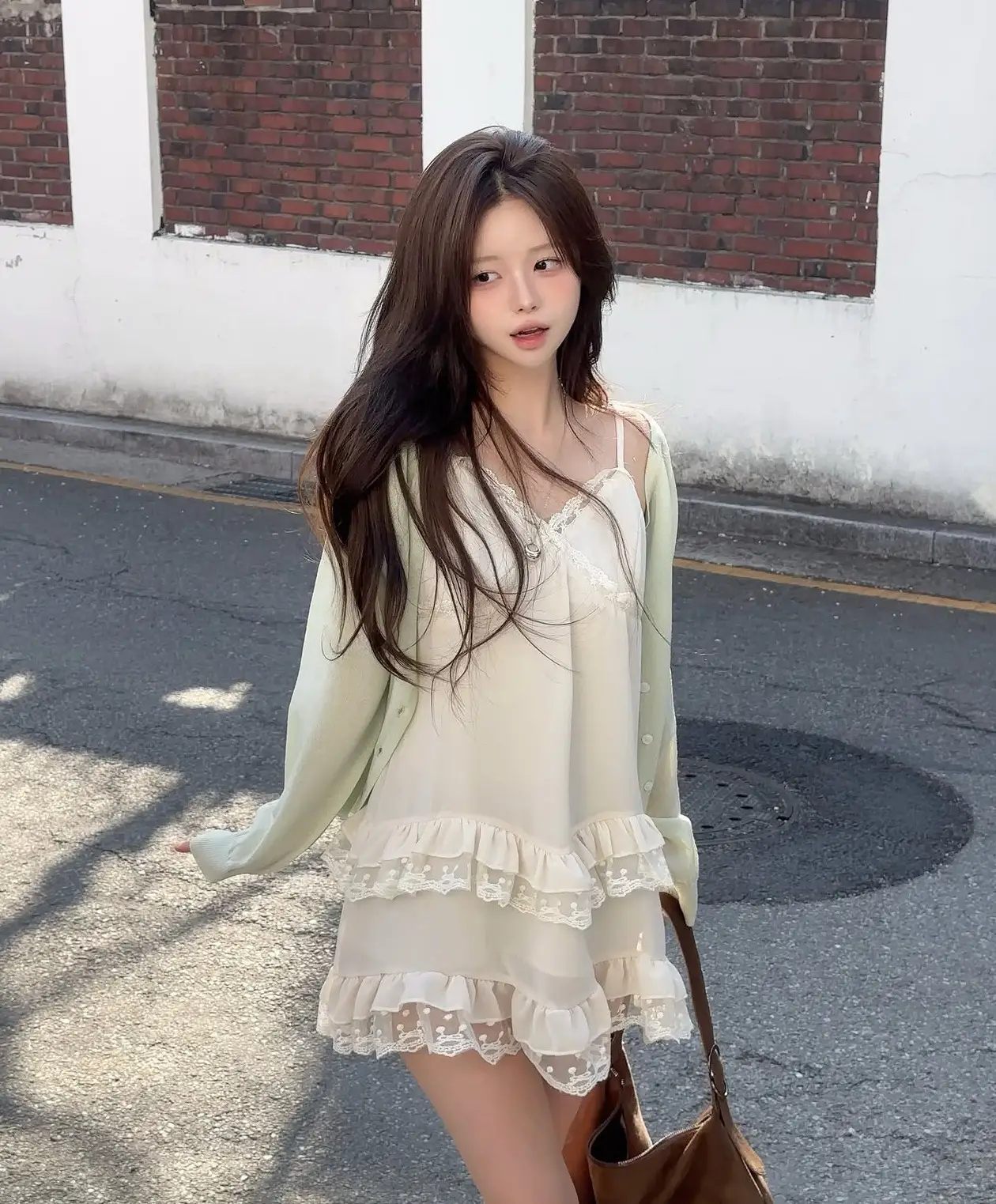 여성용 레이스 V넥 단추 스타일 원피스 상세 이미지 7