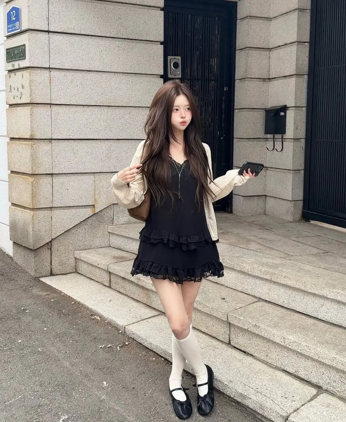 여성용 레이스 V넥 단추 스타일 원피스 상세 이미지 8