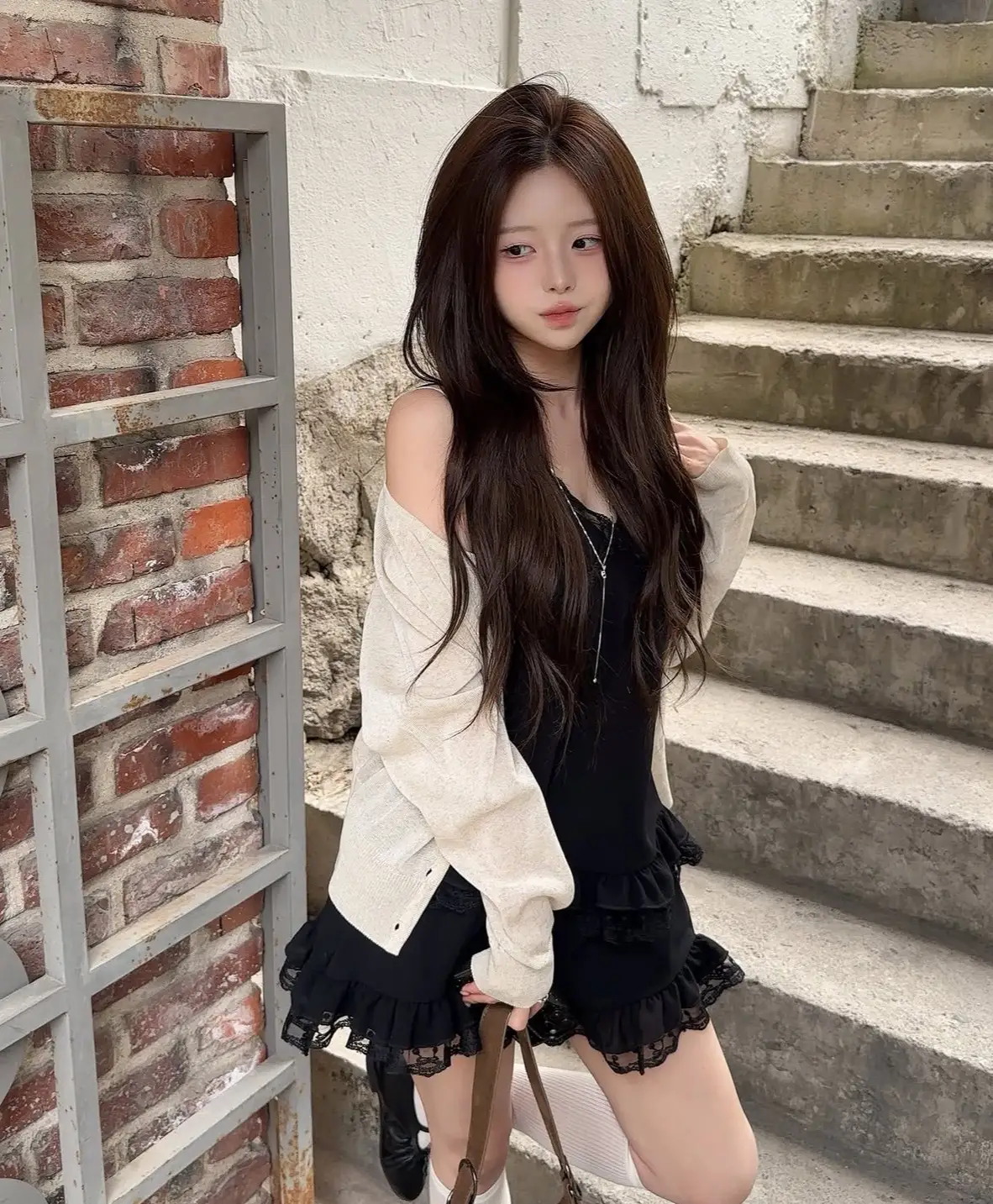 여성용 레이스 V넥 단추 스타일 원피스 상세 이미지 10