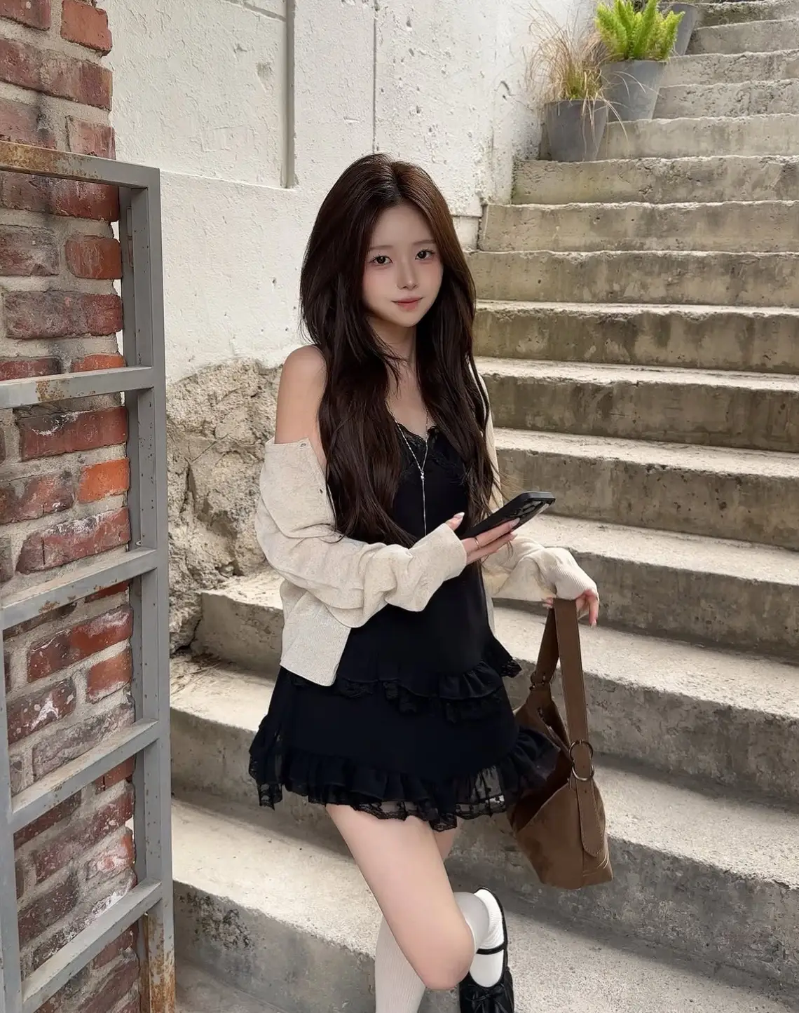 여성용 레이스 V넥 단추 스타일 원피스 상세 이미지 11