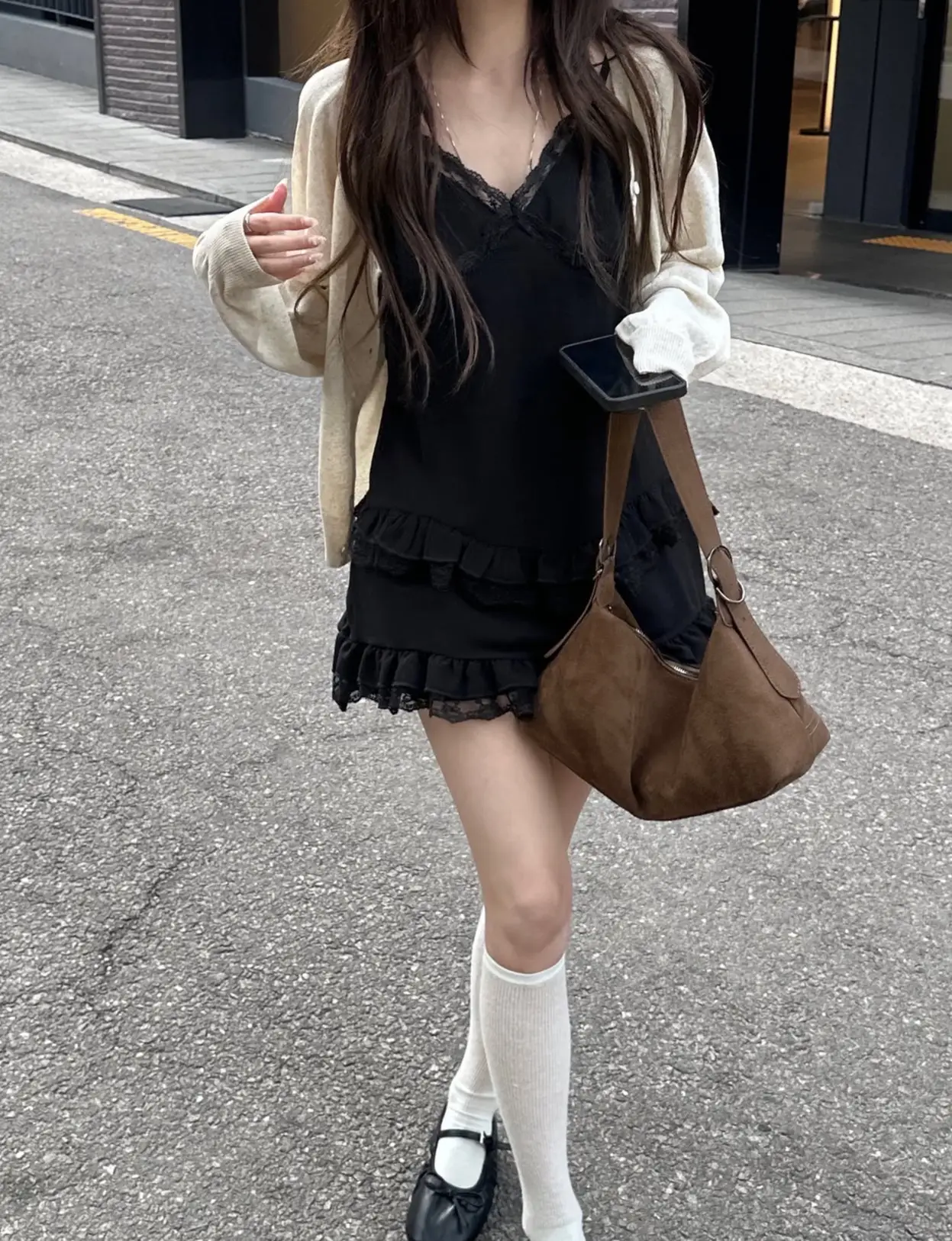 여성용 레이스 V넥 단추 스타일 원피스 상세 이미지 12