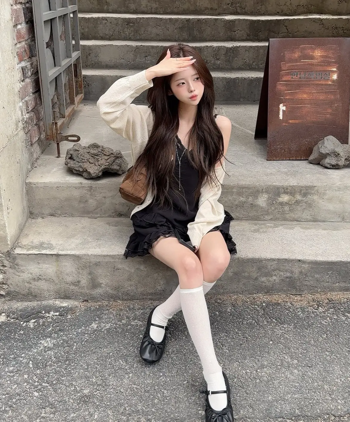 여성용 레이스 V넥 단추 스타일 원피스 상세 이미지 13