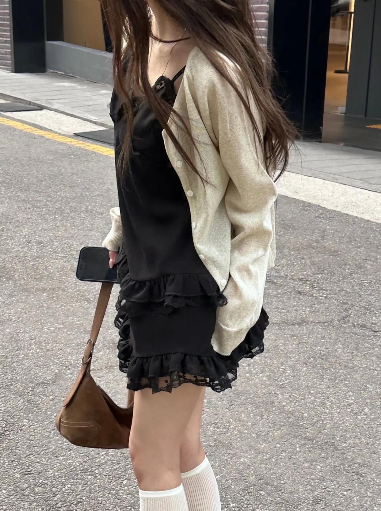 여성용 레이스 V넥 단추 스타일 원피스 상세 이미지 18