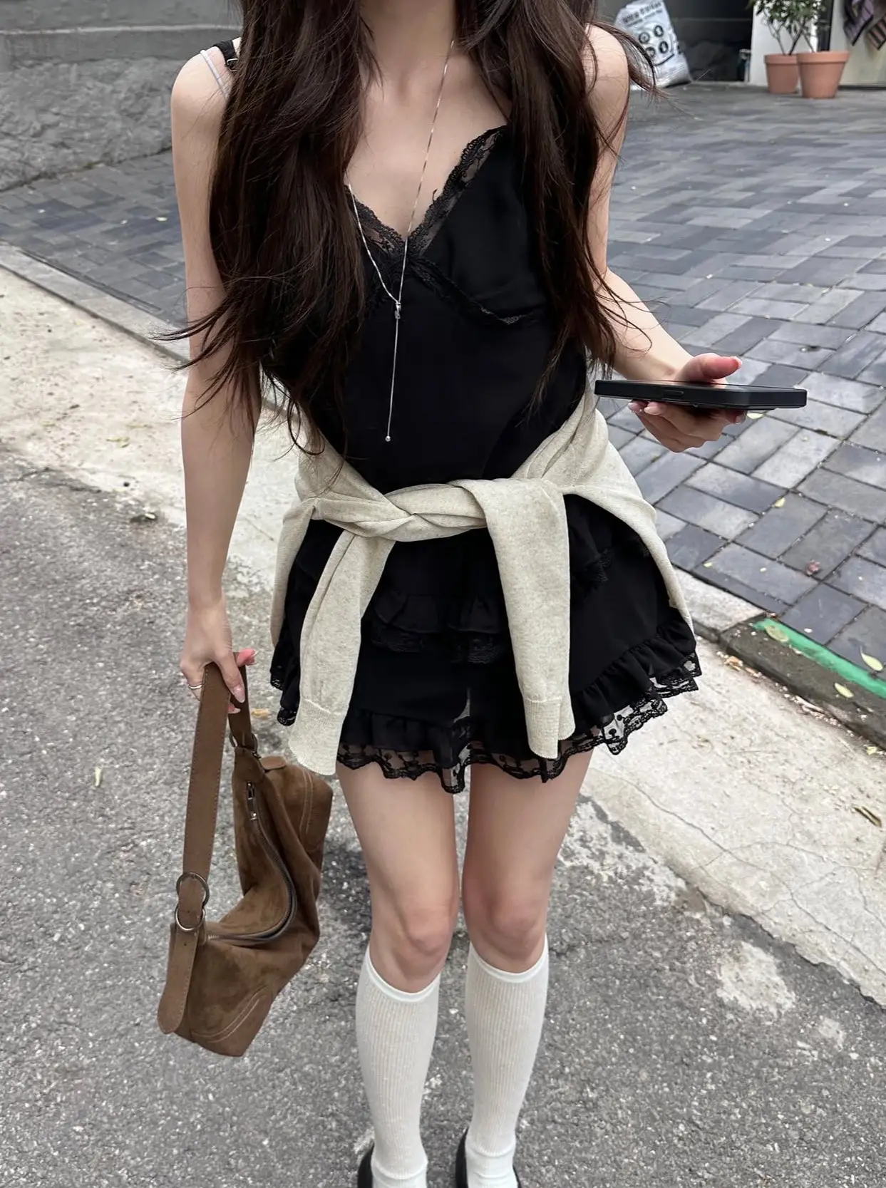 여성용 레이스 V넥 단추 스타일 원피스 상세 이미지 19