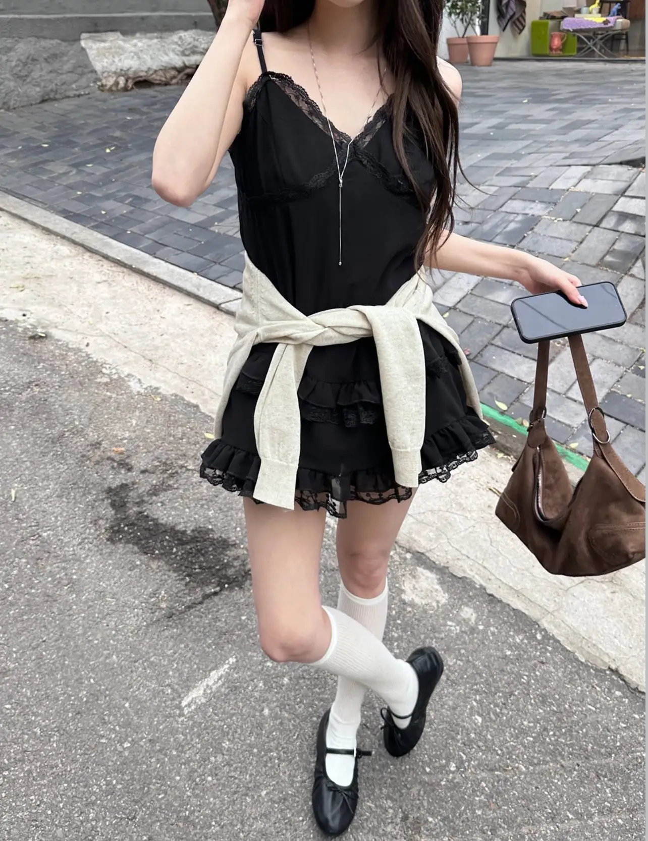 여성용 레이스 V넥 단추 스타일 원피스 상세 이미지 20