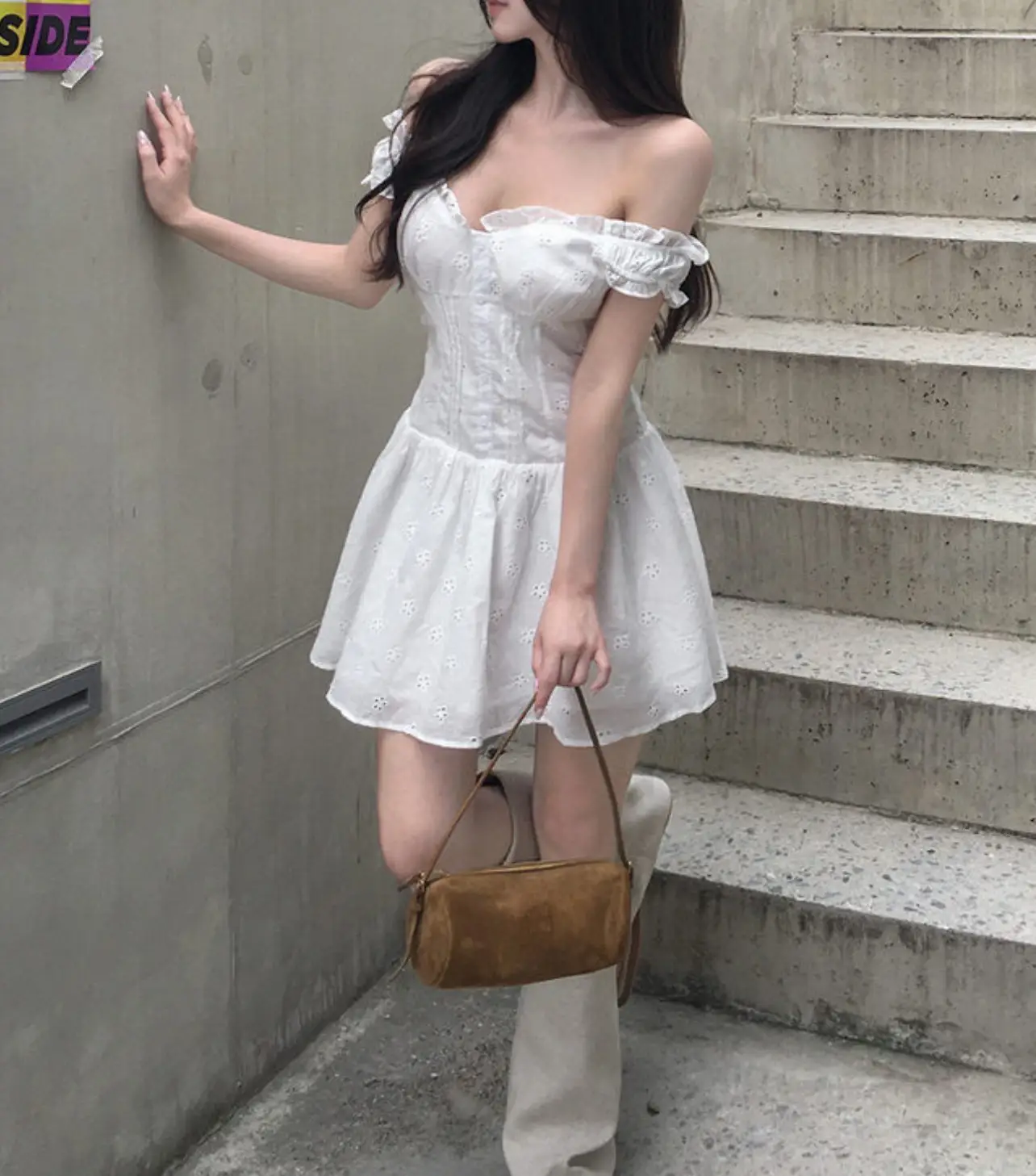 플라워 레이스 브라운 탑 원피스 상세 이미지 2
