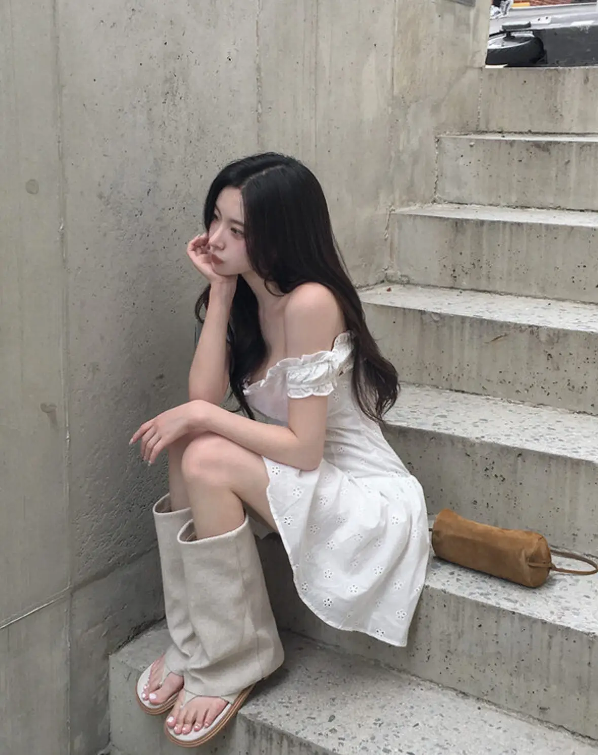 플라워 레이스 브라운 탑 원피스 상세 이미지 5