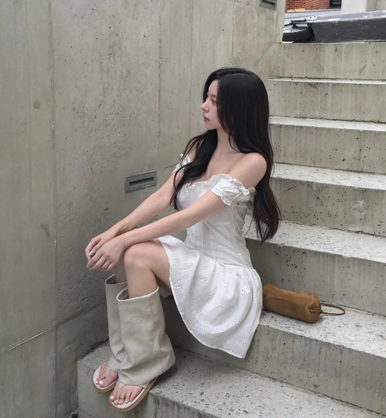 플라워 레이스 브라운 탑 원피스 상세 이미지 6