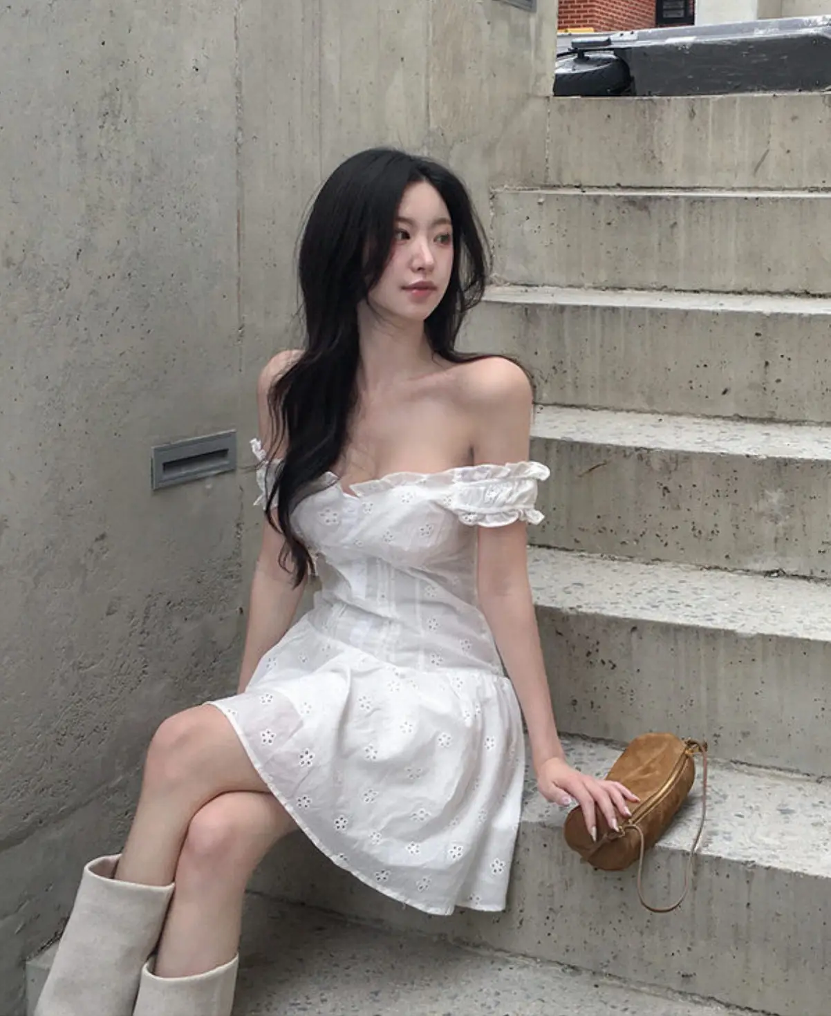 플라워 레이스 브라운 탑 원피스 상세 이미지 7