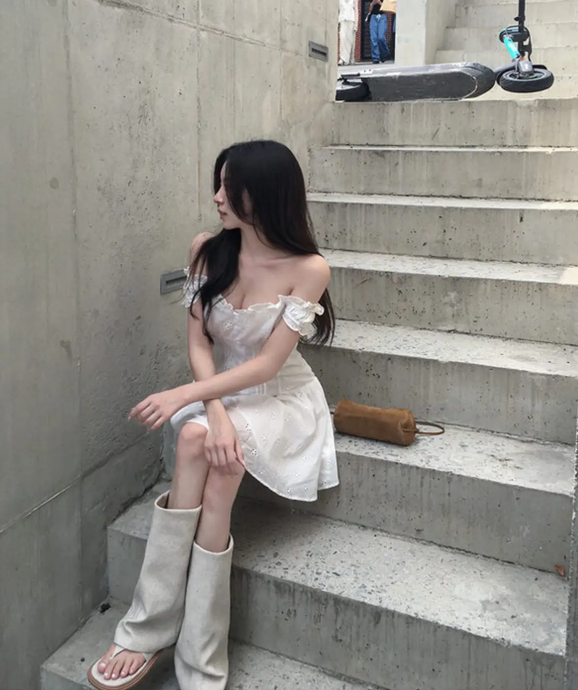 플라워 레이스 브라운 탑 원피스 상세 이미지 8