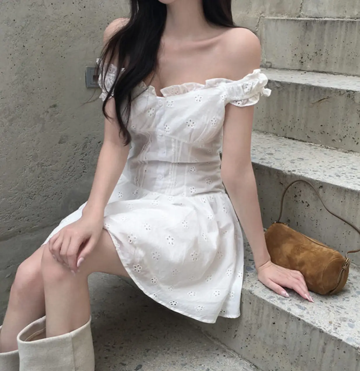 플라워 레이스 브라운 탑 원피스 상세 이미지 9