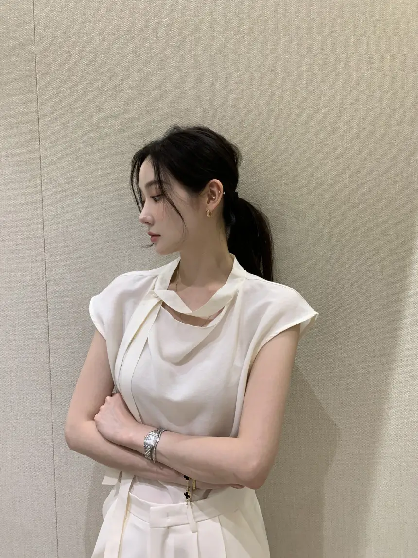 여성용 편안한 린넨 스타일 단추 셔츠 상세 이미지 10