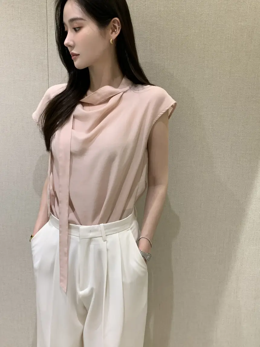 여성용 편안한 린넨 스타일 단추 셔츠 상세 이미지 13