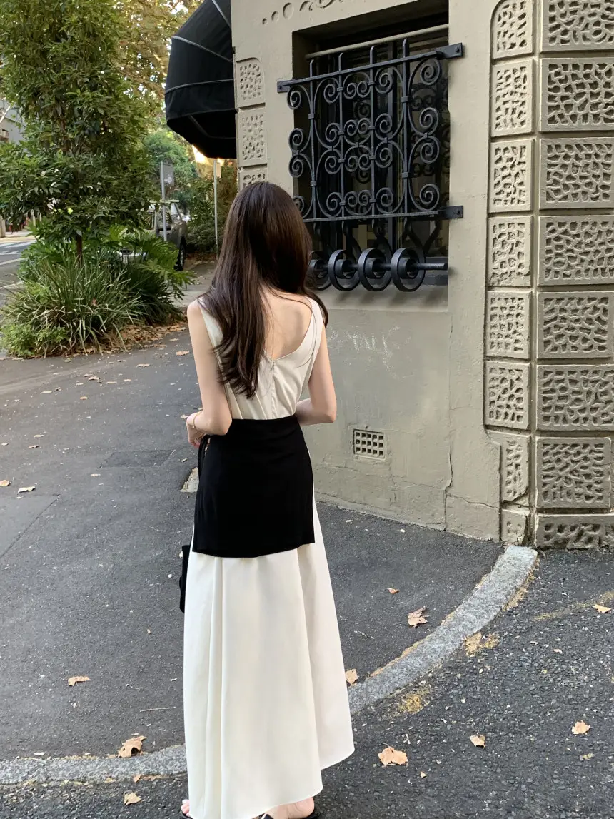 V넥 민소매 끈 디테일 롱 원피스 상세 이미지 36