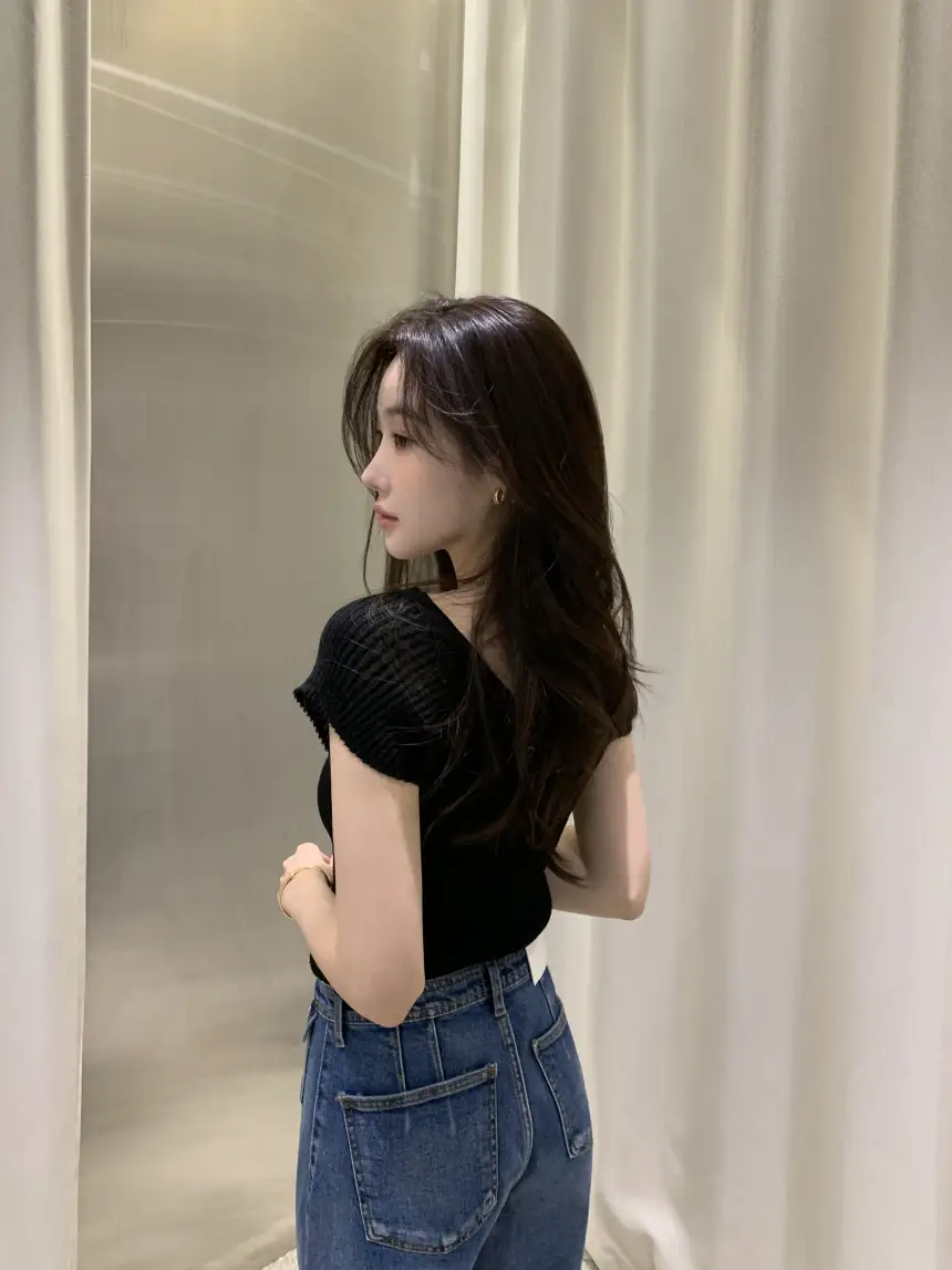 여성용 V넥 끈 조절 가능 단독 니트 셔츠 상세 이미지 18