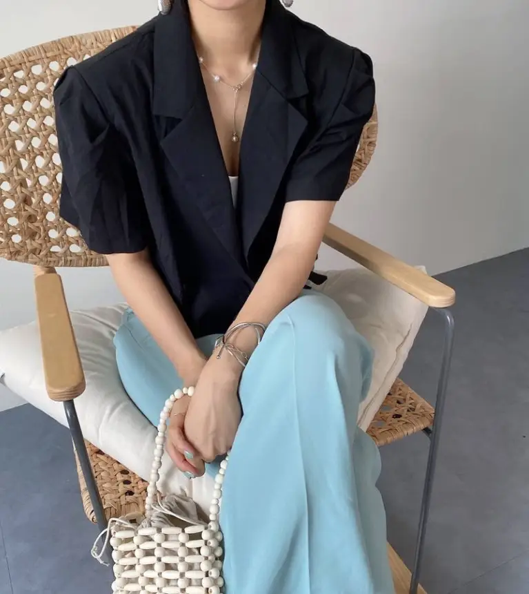 여성용 봄 여름 허리 리본 루즈 핏 자켓 상세 이미지 3