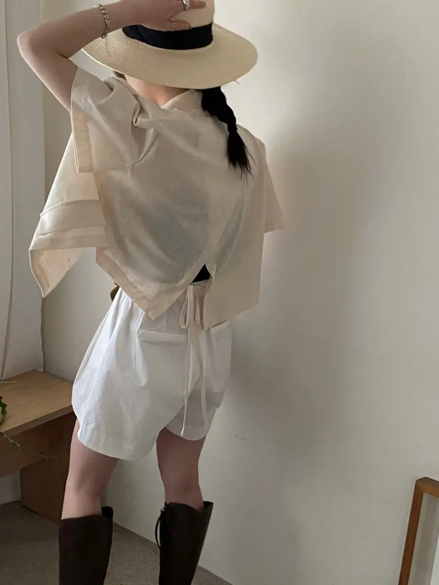 여성용 봄 여름 허리 리본 루즈 핏 자켓 상세 이미지 28
