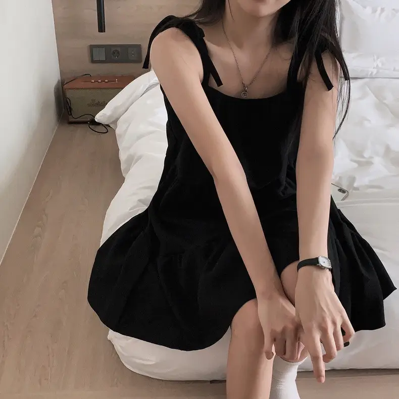 소개된 사이즈의 한국 스타일 여름 블랙 레이스 드레스 상세 이미지 1
