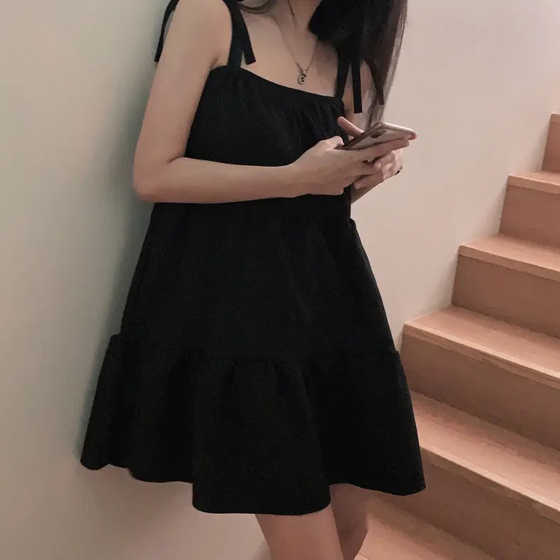 소개된 사이즈의 한국 스타일 여름 블랙 레이스 드레스 상세 이미지 2