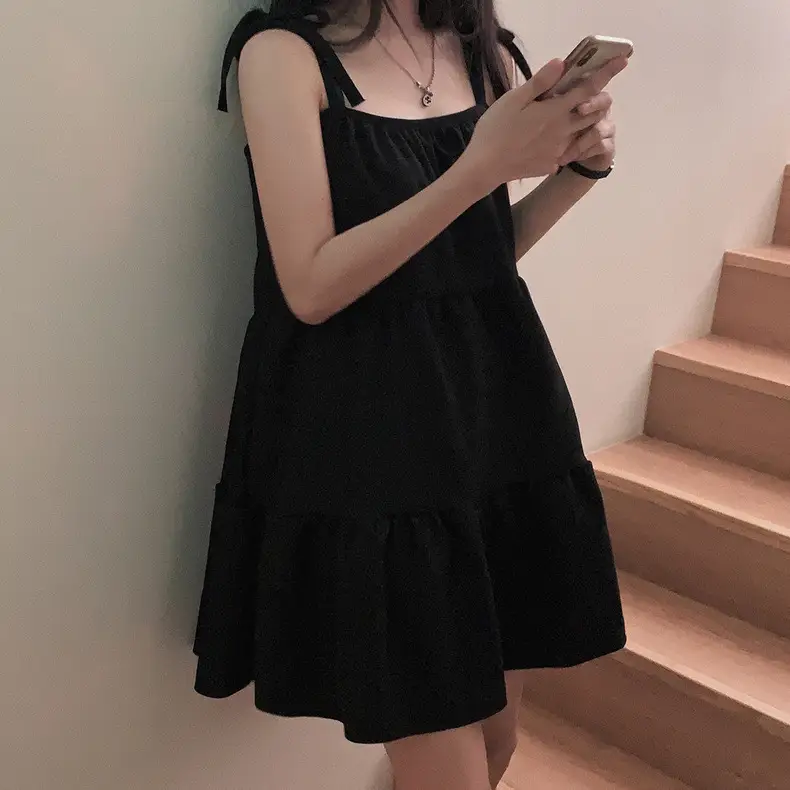 소개된 사이즈의 한국 스타일 여름 블랙 레이스 드레스 상세 이미지 4