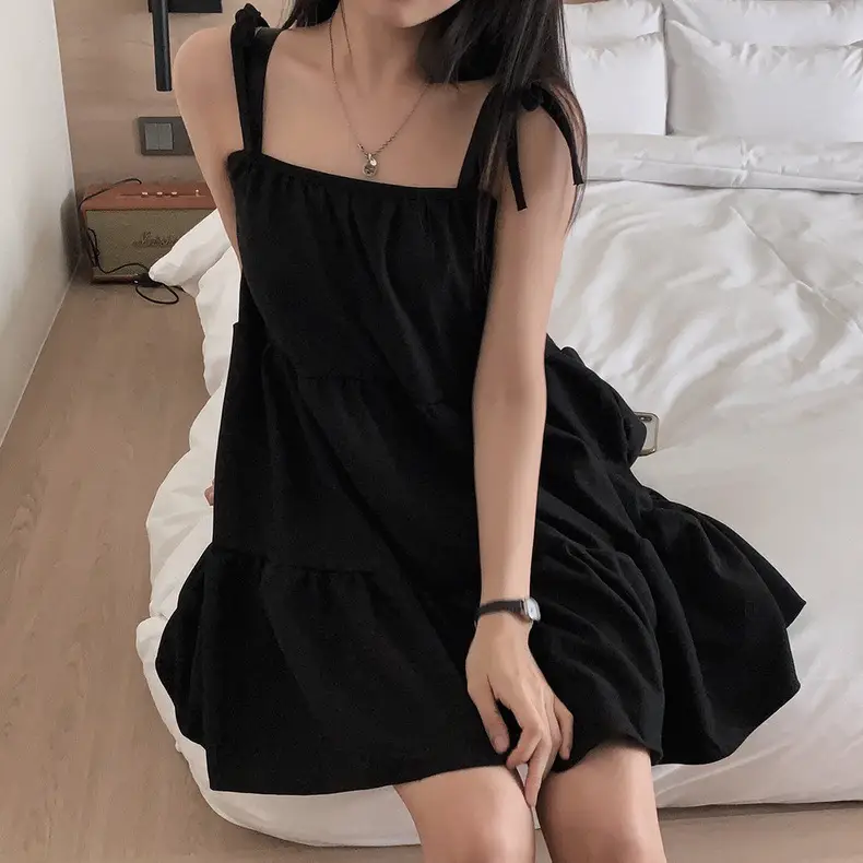 소개된 사이즈의 한국 스타일 여름 블랙 레이스 드레스 상세 이미지 7